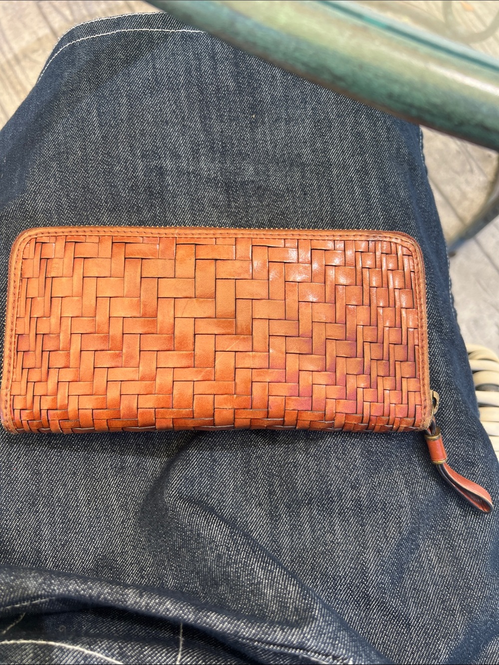 Cole Haan Woven Zip-Around Wallet in Cognac